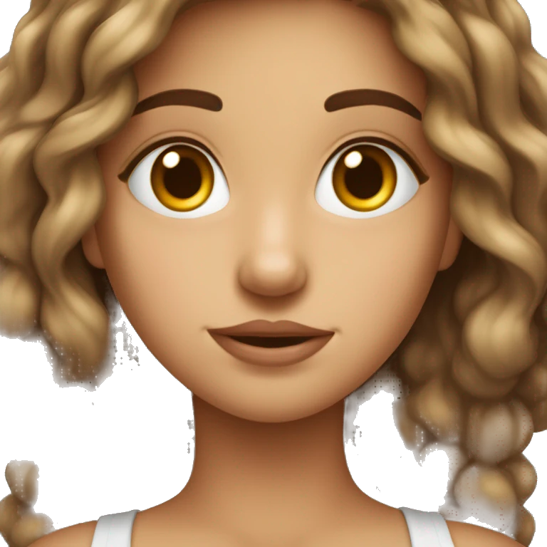 Une fille avec des cheveux brun ondule et des yeux brun  emoji