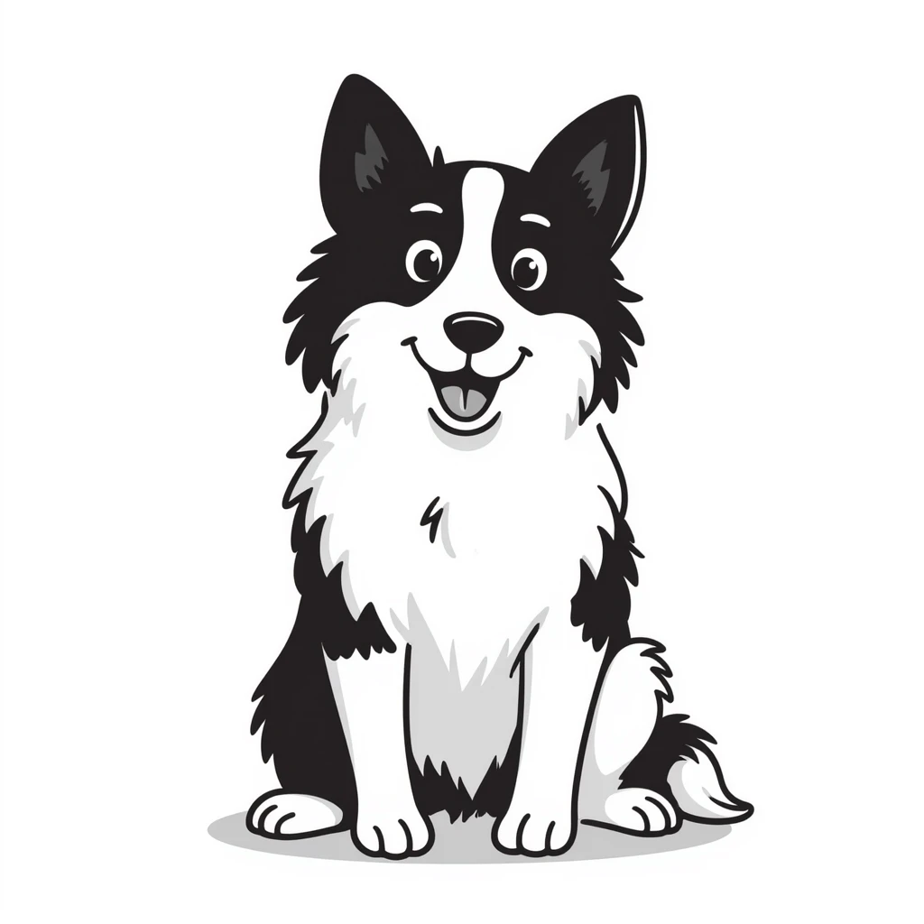 A pure white Border Collie dog sitting, with fluffy fur, alert pointed ears, and friendly expression emoji