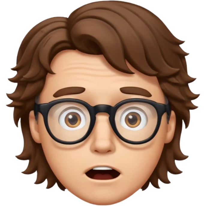 white male with glasses and brown wavy hair, surprised expression emoji emoji