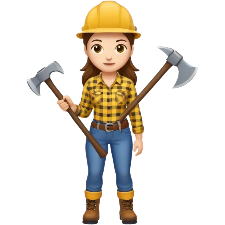 lumberjack woman holding axe yellow checked shirt emoji