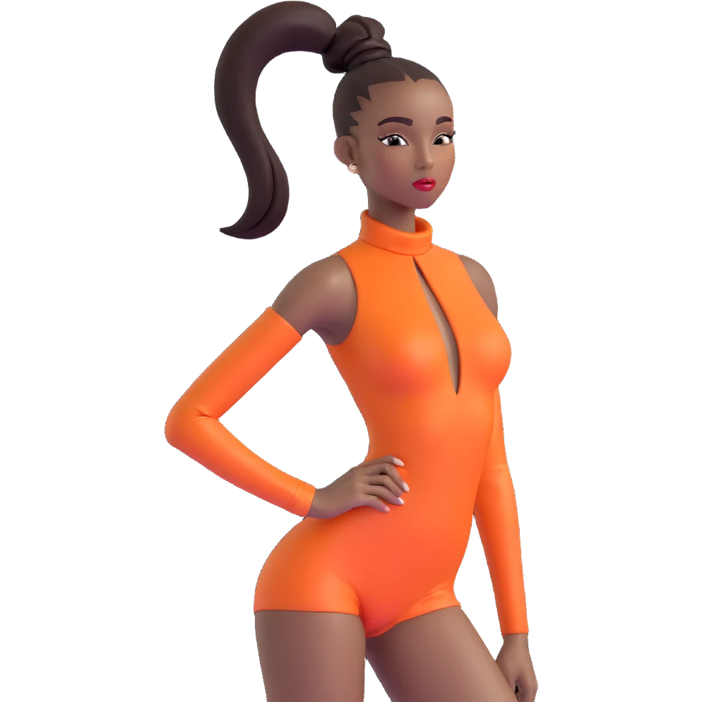Professional African runway model with high sleek ponytail, striking features, high fashion pose emoji