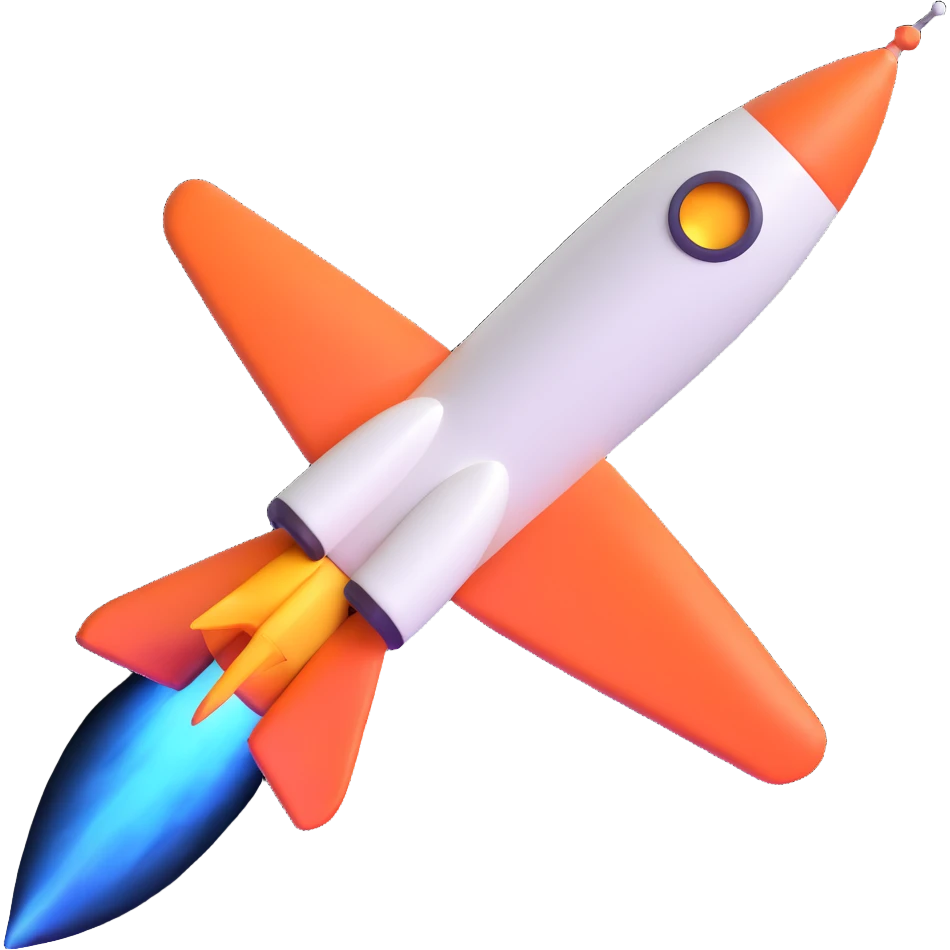 Space rocket, three-dimensional, in a cartoon style, on a white background, bright colors, with a perspective composition, high saturation, prominent details, floating effect, lively atmosphere emoji