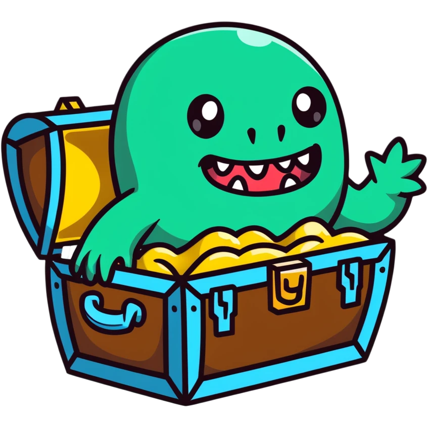 treasure chest monster mimic with eyes teeth and tongue emoji