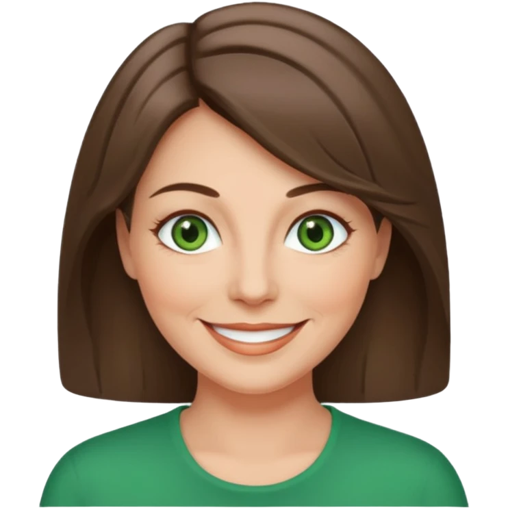 middle age woman with green eyes and long straight ashy brown hair  emoji