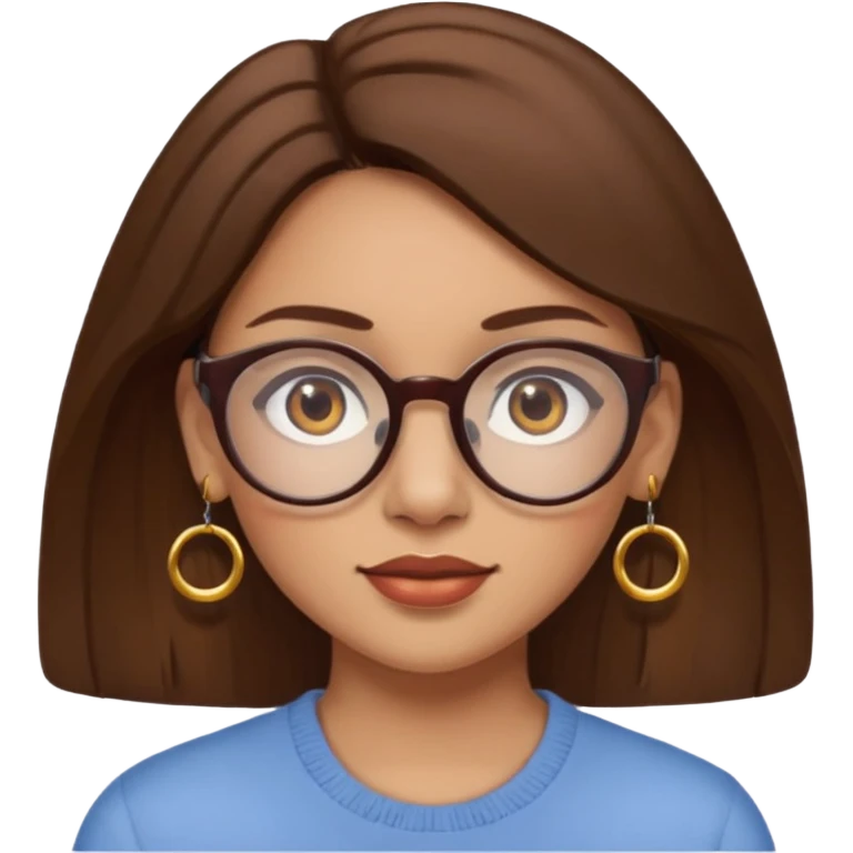 Women brown eye and brown hair with glasses and circle earing emoji