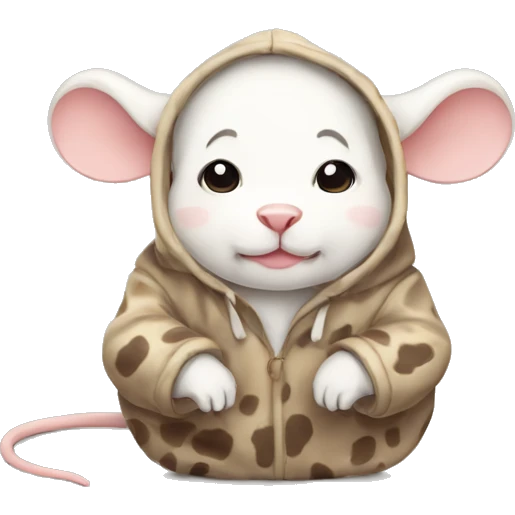 A lazy mouse in a cow hoodie emoji