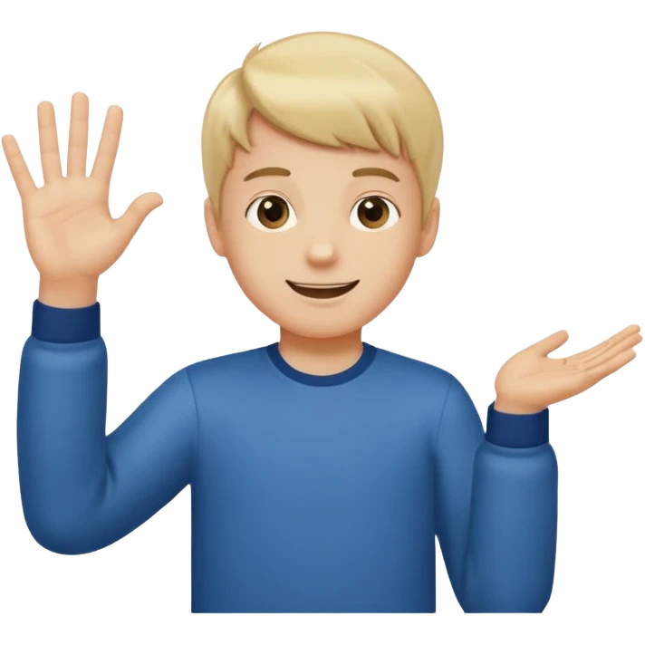 A boy who has his left \ hand say 6 and his right hand / say 7 and make the kid shrug and make him smile and white emoji