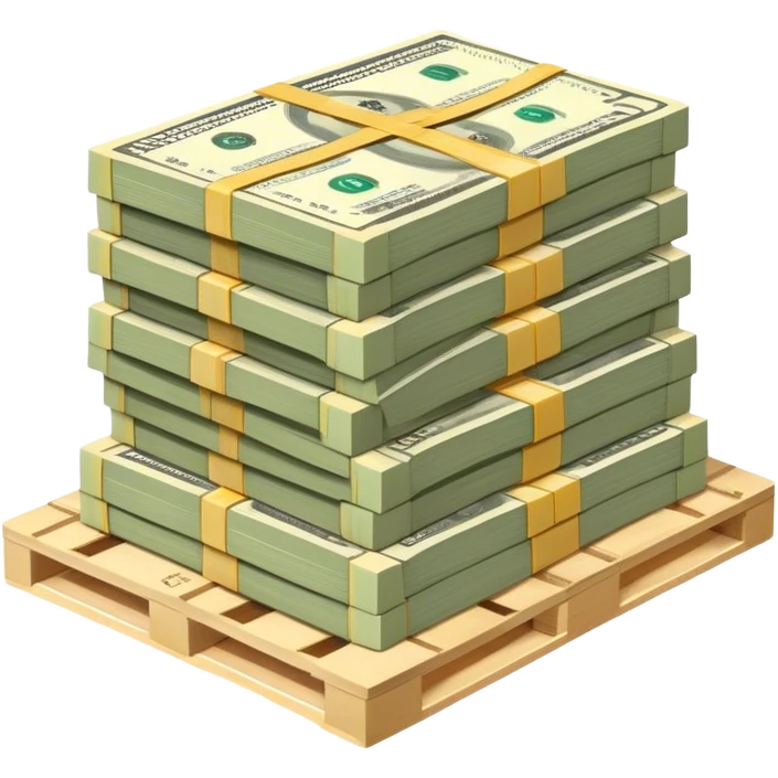 pallet full of small US Dollars notes perfectly stacked emoji