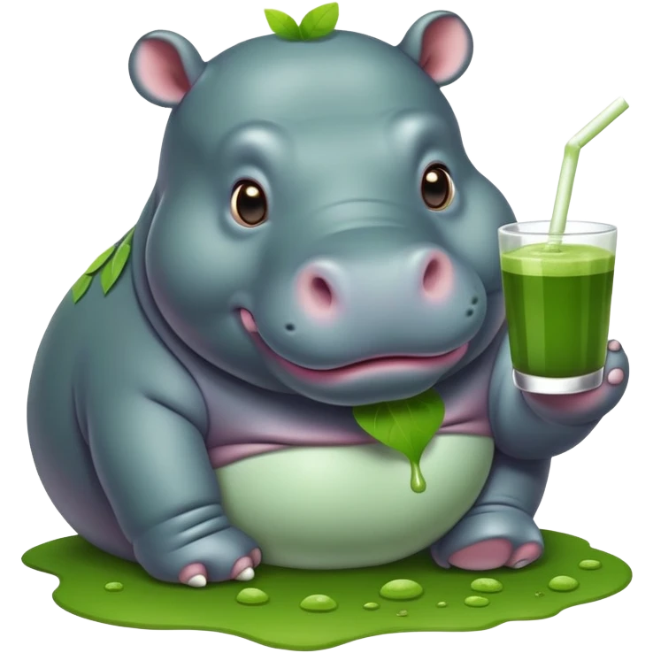 Hippo with matcha emoji