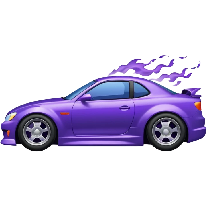 Purple car drifting with navy blue flames coming out of the rear tires. emoji