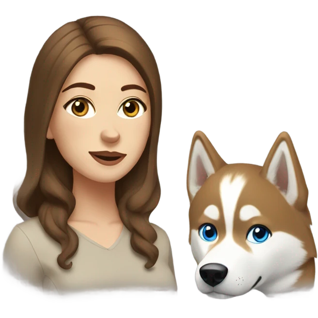 White Woman hair brown and bleus eyes and golden Husky  emoji