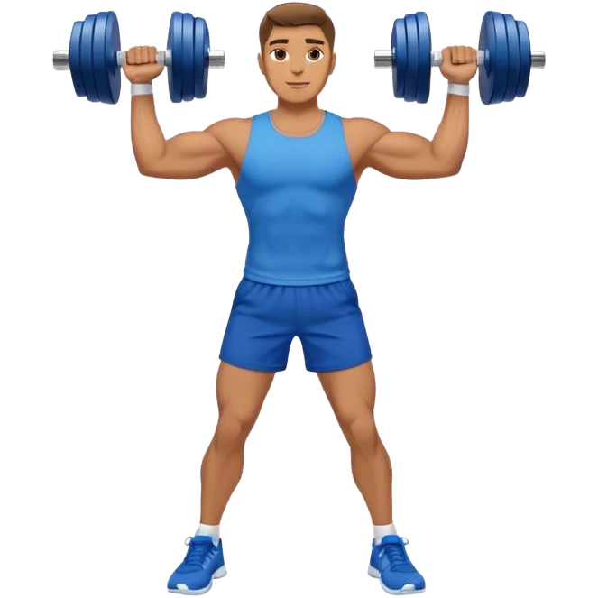 man with blue shorts doing side-lateral raise (T pose) with light dumbbells emoji