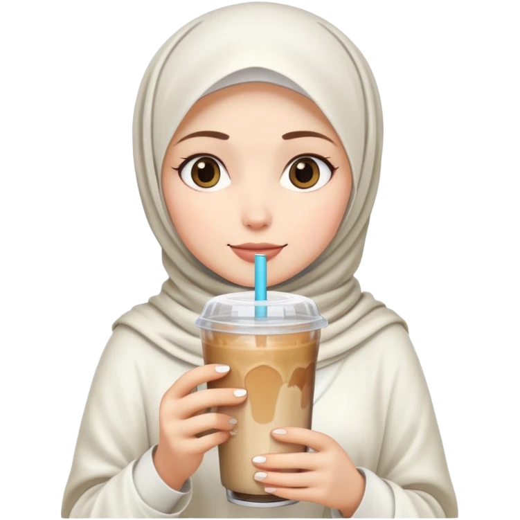 White hijab girl and iced coffee emoji