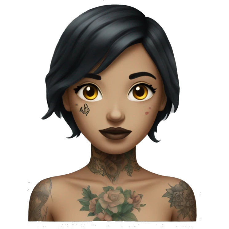 Pale black haired girl with tattoos on body emoji