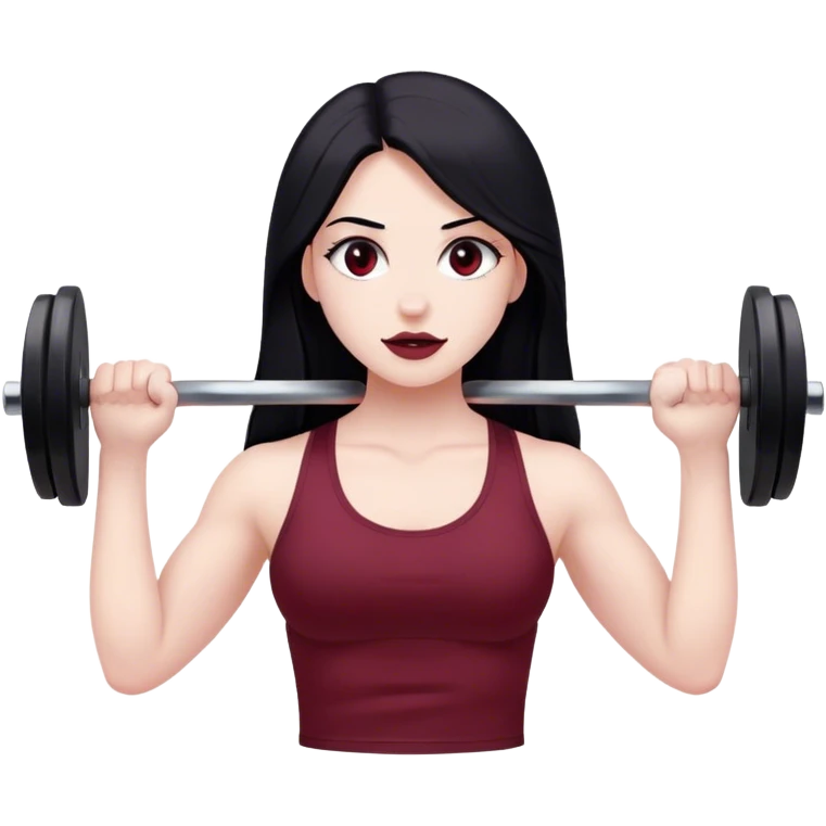 Burgundy  Pale girl with long black hair lifting weights  emoji