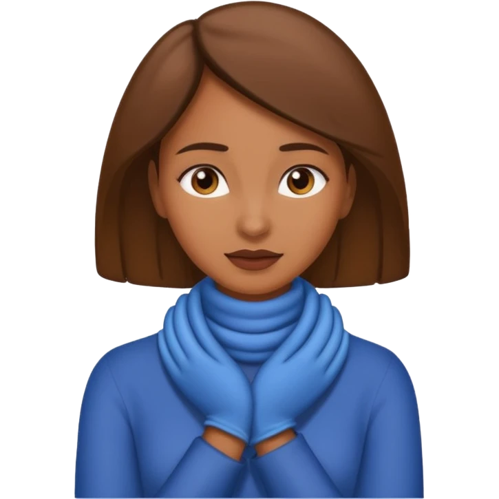 a brownskin emoji woman with her hands around her neck emoji