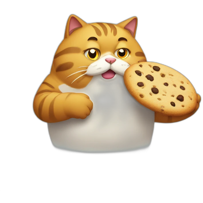 fat cat eating cookies looking busted emoji