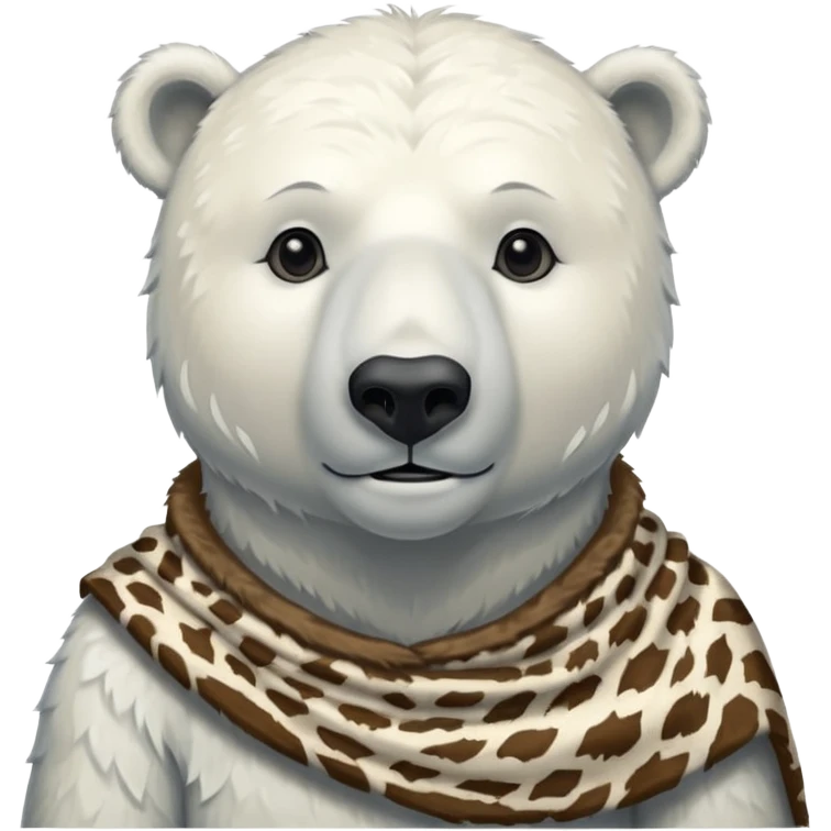 a polar bear wearing ancient animal skin cloth, half body, icon emoji