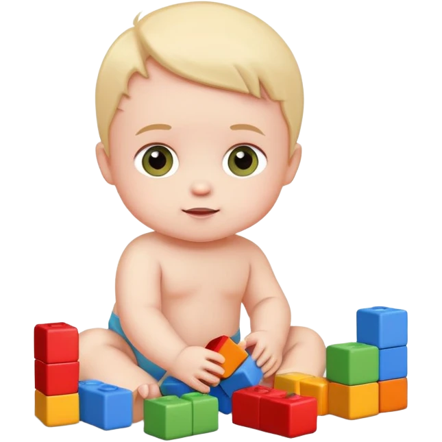 cute human baby playing with colorful building blocks emoji