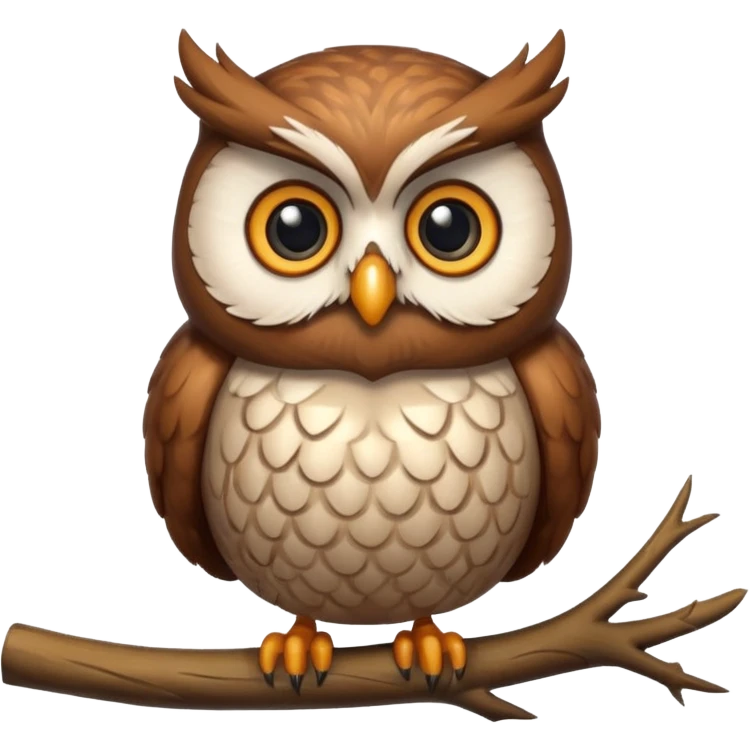 A chubby owl perched on a branch, sporting a fluffy feathery beard and looking very wise yet cute.




















 emoji