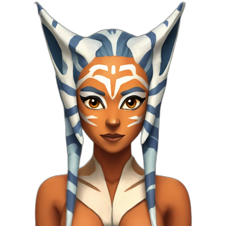 Sexy Ahsoka Tano (portrait, front facing) bikini (small horns) (clone wars season 7) in the style of van gogh emoji