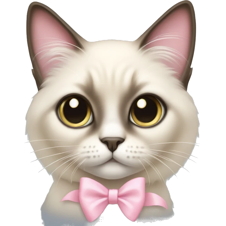 Long haired Siamese cat with pastel pink bow emoji