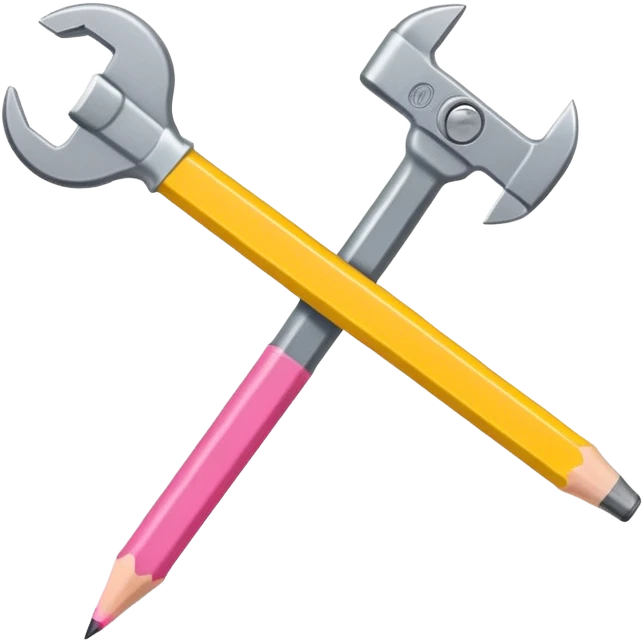A flat-style illustration of a pencil and a wrench. The pencil is yellow with a pink eraser, and the metallic gray wrench emoji