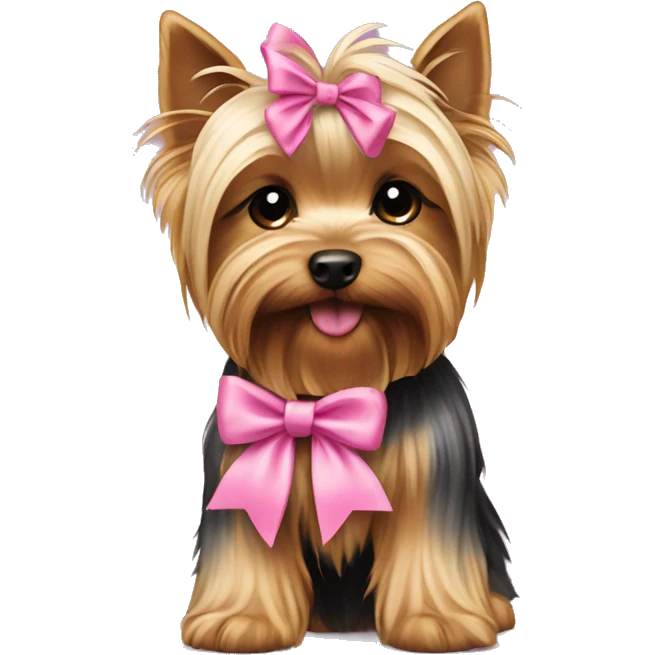 Yorkshire Terrier puppy with a pink bow emoji