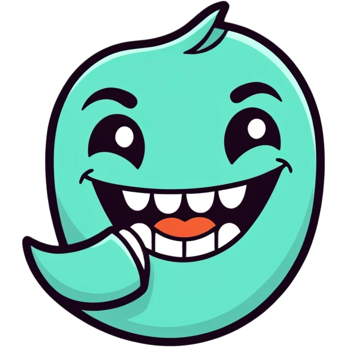 dirty, filthy, gross laughing emoji with crooked teeth, drooling, cartoon style emoji