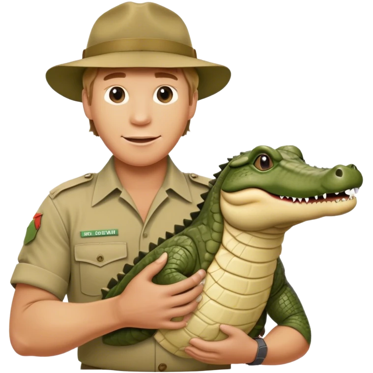 Cinematic Realistic Steve Irwin Portrait Emoji, in his signature khaki attire, holding a crocodile or giving an excited thumbs-up. The scene is lit with vibrant, natural sunlight, emphasizing his adventurous spirit and deep connection to nature. emoji