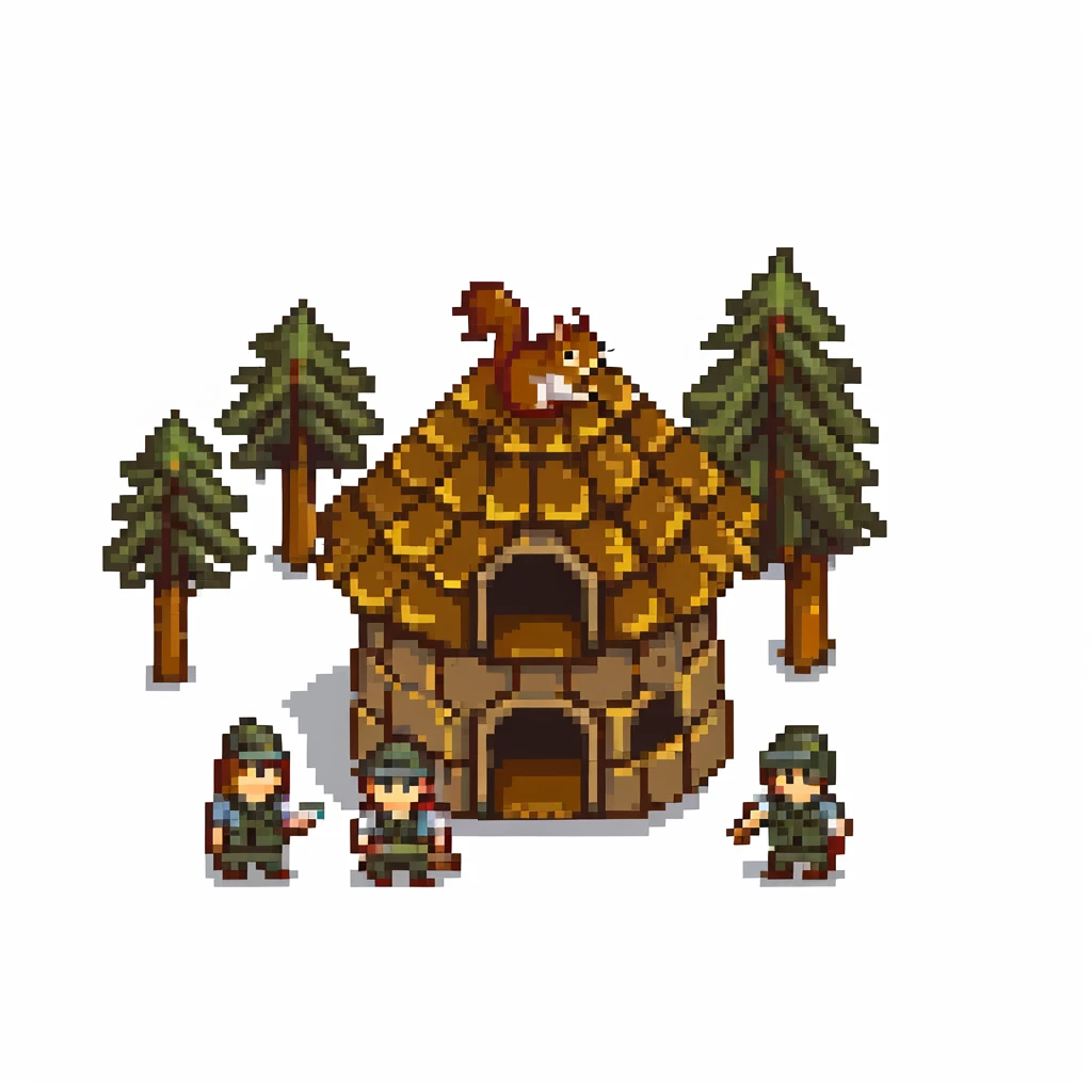 squirrel hut under construction with four workers emoji