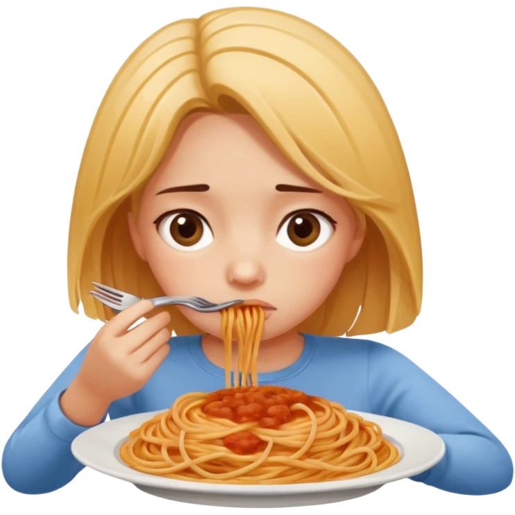 The girl looks sadly at the food emoji