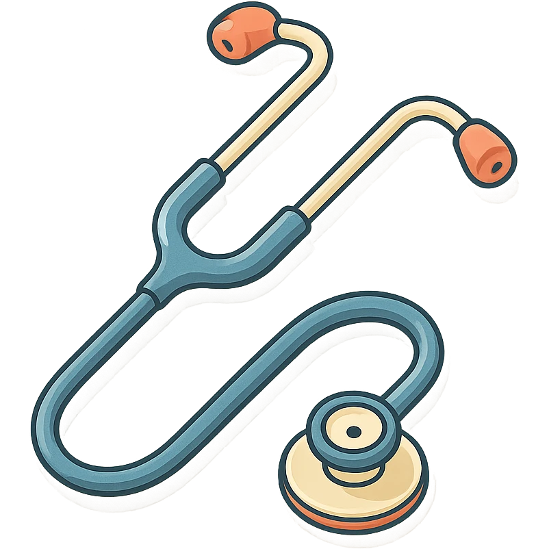 stethoscope viewed from above, rotated at an angle, 2D isometric style, detailed drawing, detailed shadows and highlights, clean contours, soft lighting, transparent background emoji