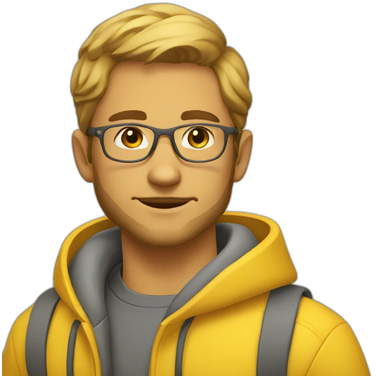 Young Man, very very slight beard, sun yellow clothes, clear glasses  emoji