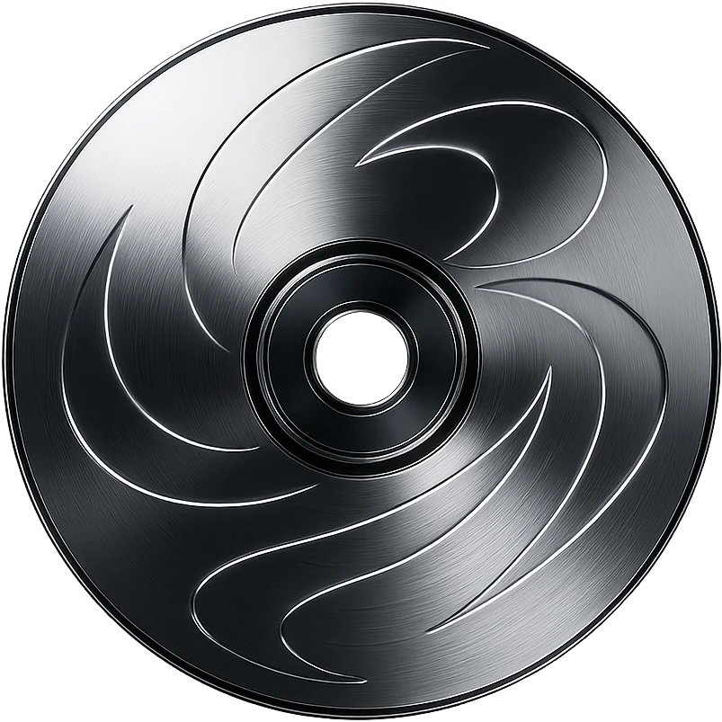 A minimalist CD disc with abstract pattern, glowing effect, purple color emoji