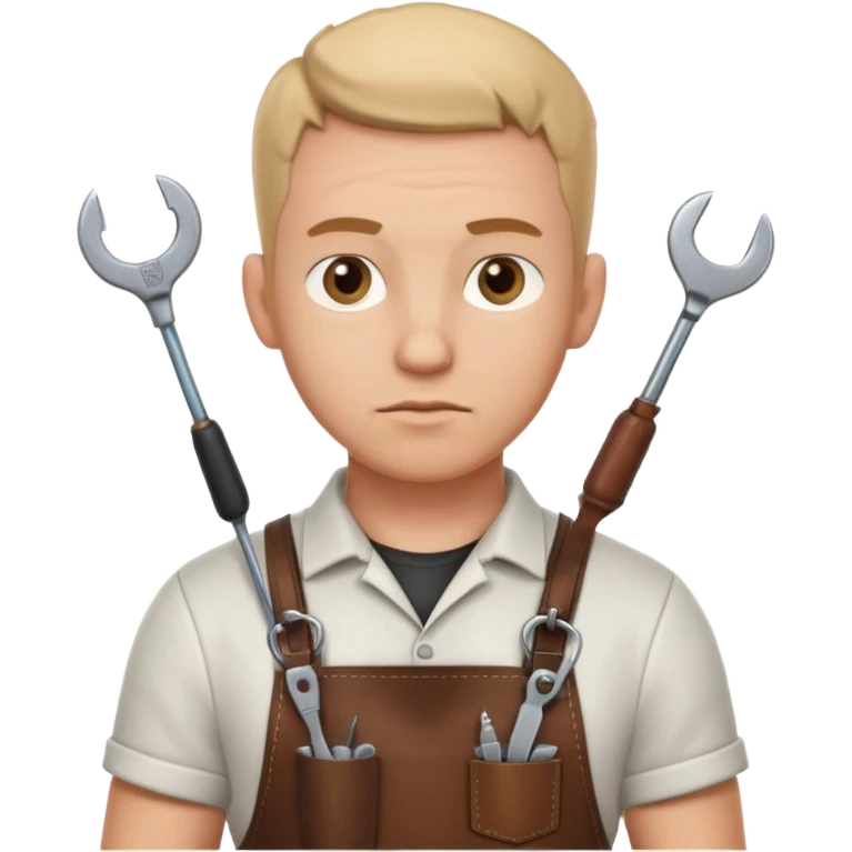 professional locksmith portrait, head and shoulders only, serious focused expression, leather apron collar, small lockpick tools visible, 3D cartoon, mobile game icon style, clean background, no text, no watermark
 emoji