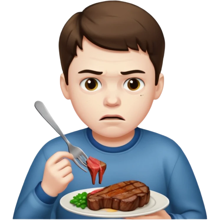 мальчик ест стейк и ему не нравится emoji