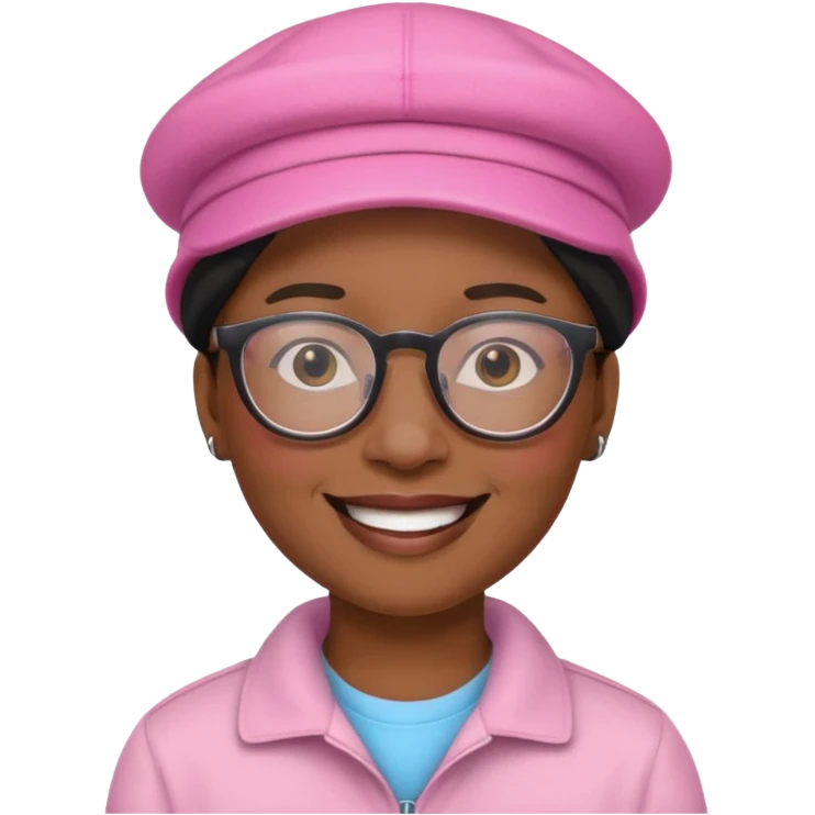 black person with glasess wear pink hat  emoji