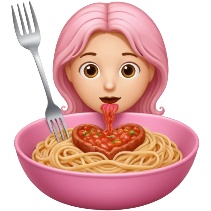Spaghetti bologonese in heartshaped pink bowl, the bologonese should not be heartshaped emoji