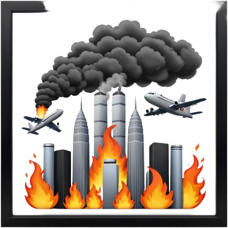 Make a sticker for what happend in New York towers on 9/11 make it 3d with the airplane hitting them  emoji