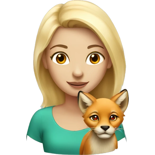Blonde girl with red fox and baby lion emoji