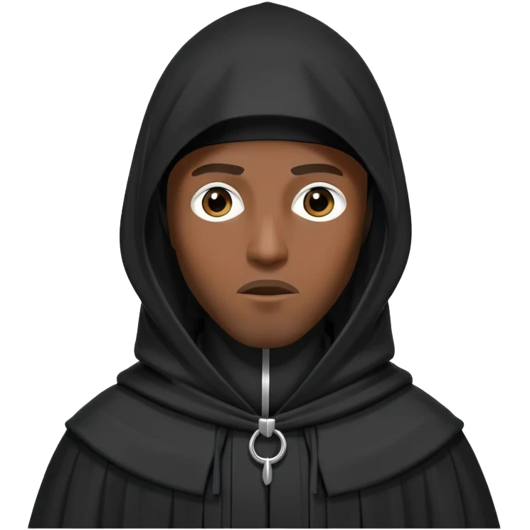 Black man wearing long black robe with tall pointed hood, face covered like a niqab with only eyes showing, standing in a confident, expressive pose emoji