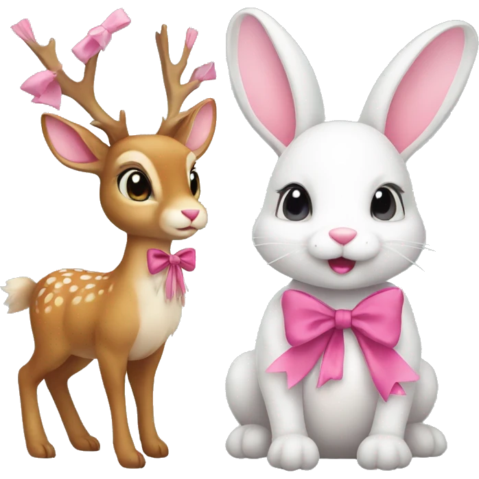 Bunny and deer with pink bow emoji