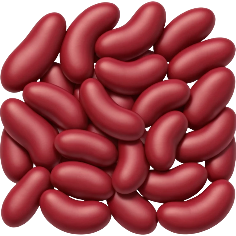 realistic red beans, cluster, kidney-shaped, brick red to deep burgundy, smooth, plump, glossy, natural curves, no extras, no faces, clean 3D, soft lighting, transparent background, emoji scale emoji