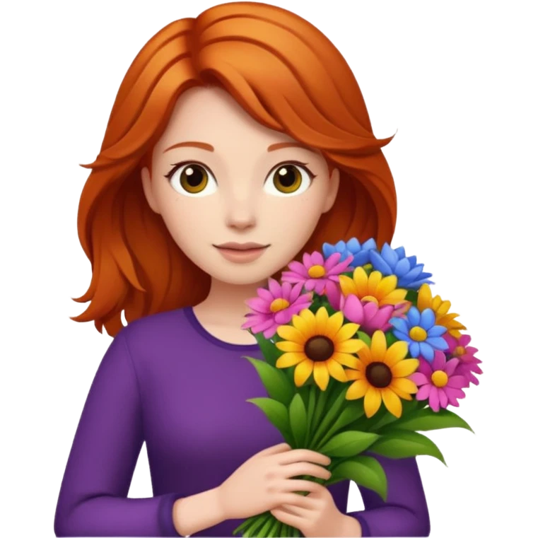 ginger hair woman with big bouquet of flowers emoji