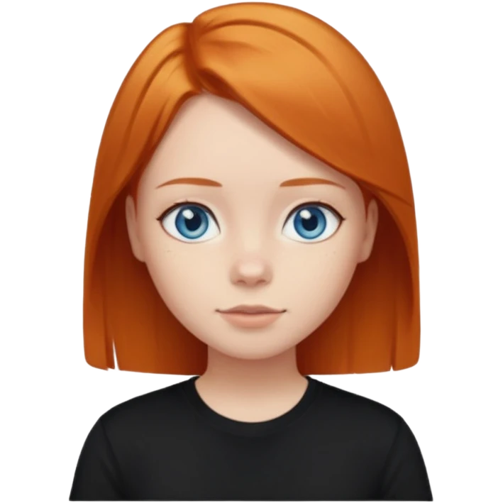 Blue eyes,ginger short straight hair, black t-shirt girl emoji