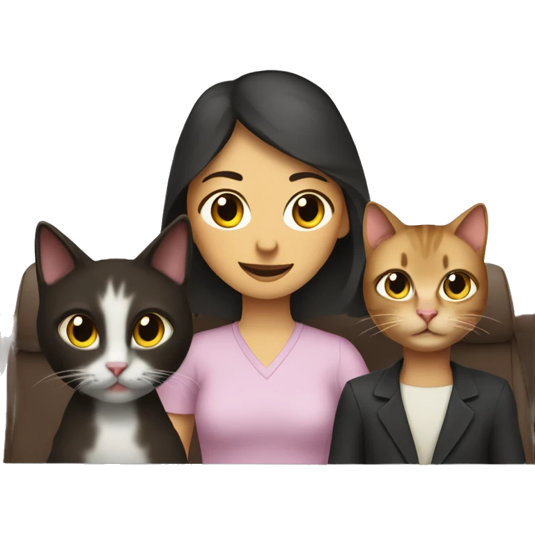 girl in car interior with one dark Brown Siam cat and one normal Siam cat emoji