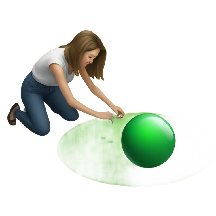 a russian woman drawing a green ball in the floor of a yard emoji