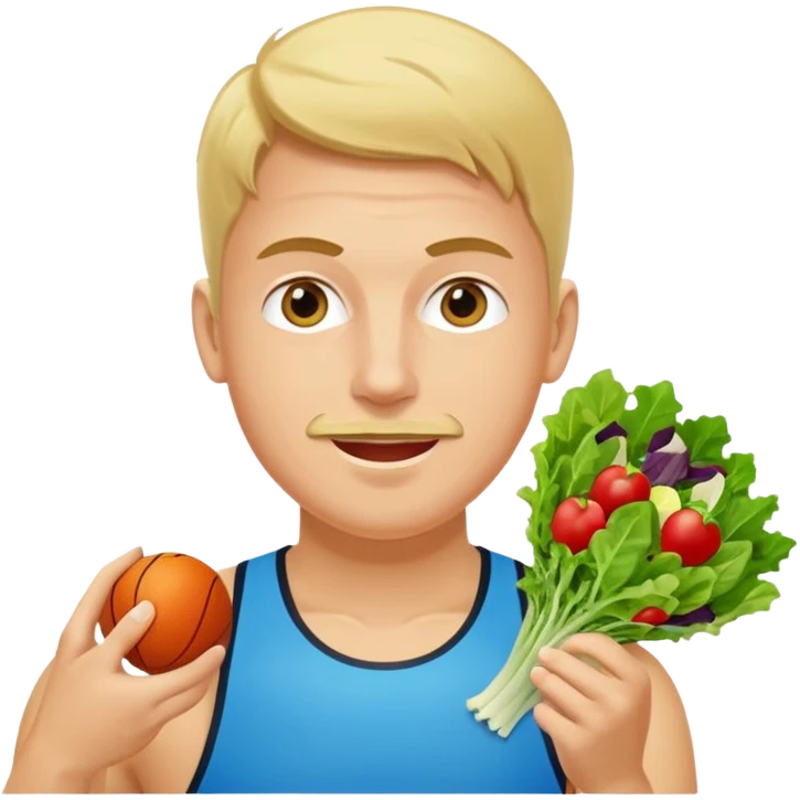 mach mir einen glücklichen mänlcihen sportler der sich gerade gesund ernährt emoji