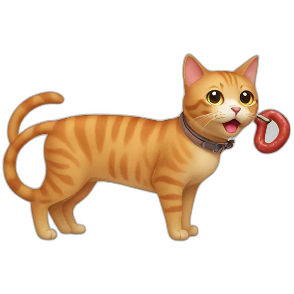 cat with a sausage leash emoji